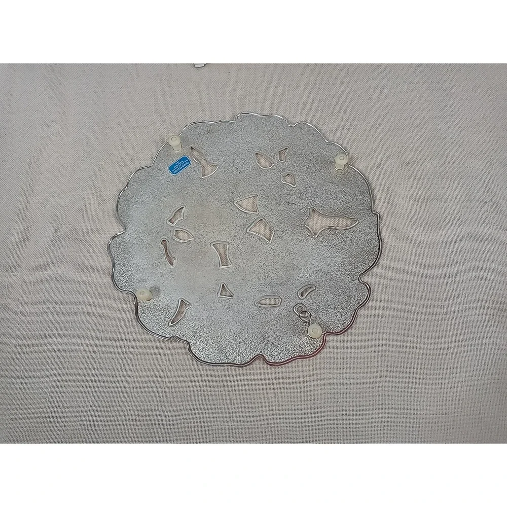 Vintage Wm A Rogers Poinsettia Trivet Silverplate & Enamel 1986 Christmas Trivet
